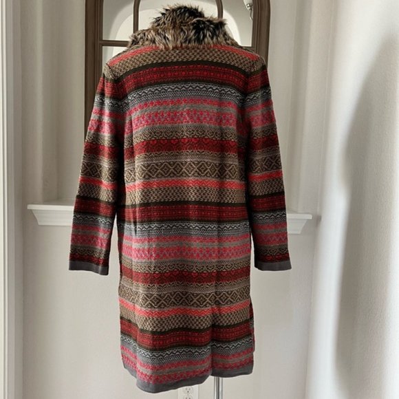 Anne Klein Knit Jacket w/Detachable Fur Collar, Fire Red Size M New w/Tag $159 - Picture 5 of 11